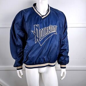 Vintage Chalk Line Notre Dame Fighting Irish Windbreaker XL Navy Blue V-Neck 90s